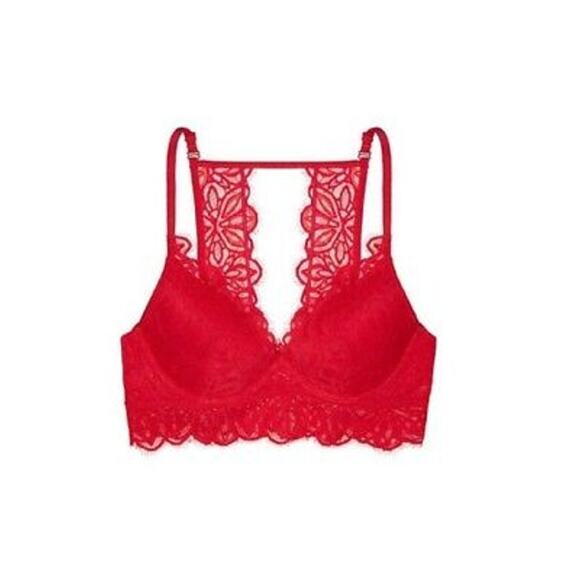 PINK Victoria's Secret Red Racerback Date Lightly Lined Bralette Size XS Lace - Picture 2 of 12